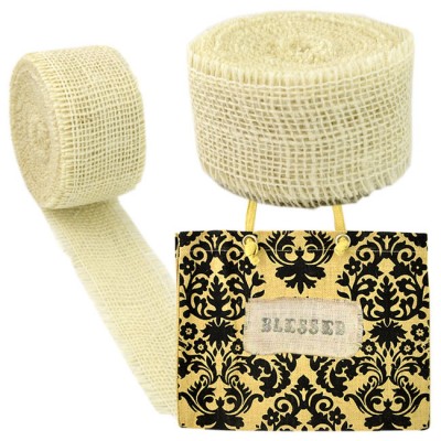 GE-12CRM - CREAM BURLAP JUTE RIBBON - 10 Meters X 2"